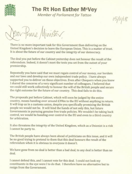 Письмо об отставке Доминика Рааба, которое он отправил Терезе Май сегодня Фото: Twitter / Доминик Рааб